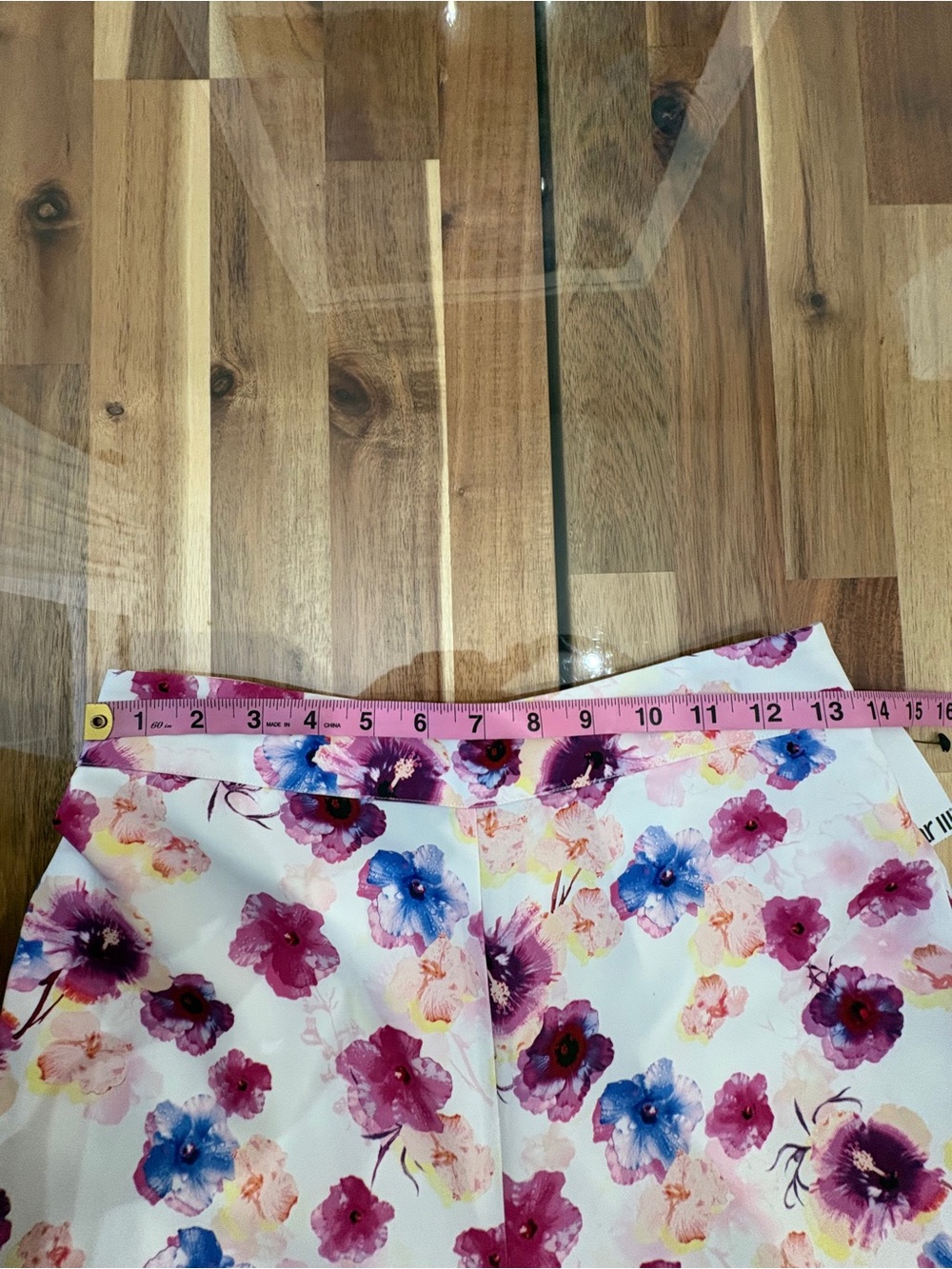 Sz S Printed Floral High Rise Wide-Leg Pull-On Pants w Pockets, White Pink Blue - Picture 8 of 16